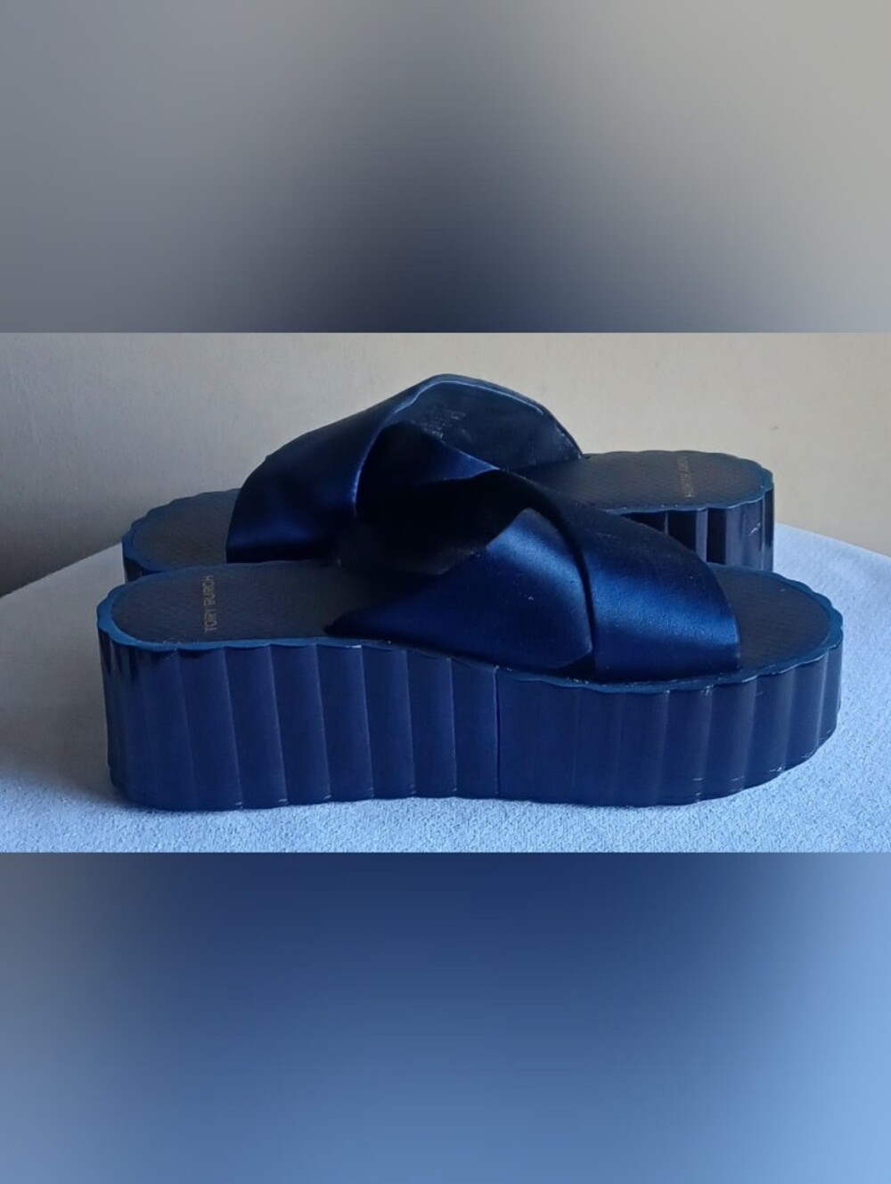 TORY BURCH womens Satin Scalloped Platform In Blue 8